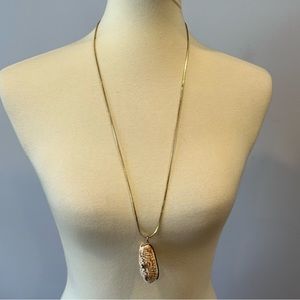Les Bernard Inc Vintage Goldtone 30” Chain Lettered Olive Seashell Necklace